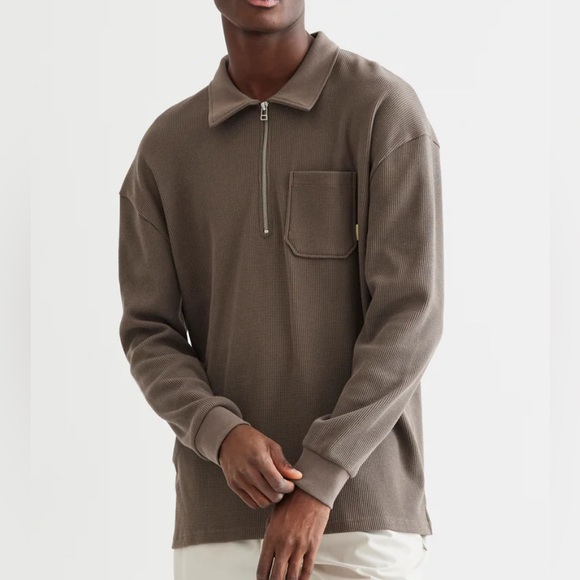 NWT - Woodbird Men’s Waffle Knit Quarter Zip Polo Shirt - Size L - Picture 2 of 11